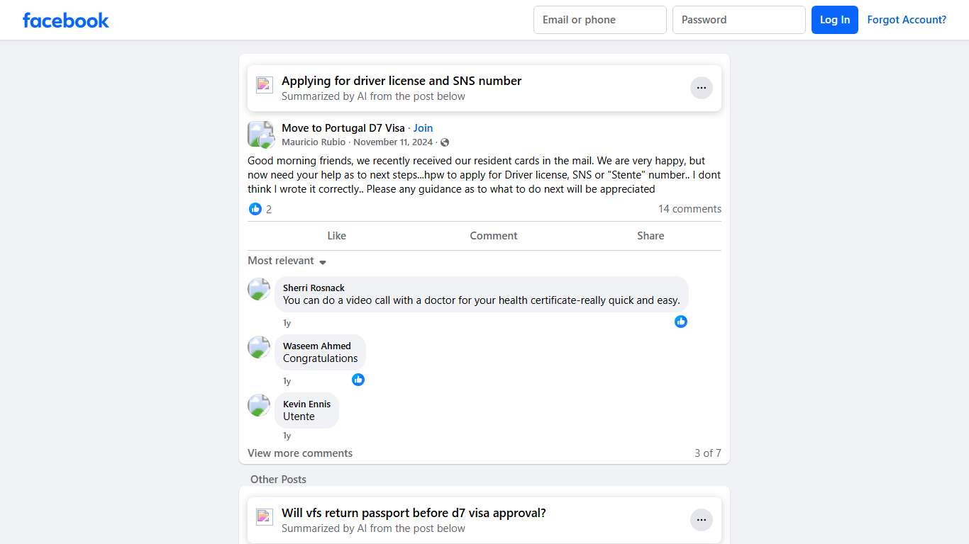 Move to Portugal D7 Visa Good morning friends, we recently received our resident cards in the mail Facebook